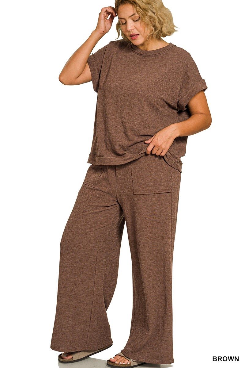 Plus Slub Short Sleeve Tee &amp; Long Pants Set
