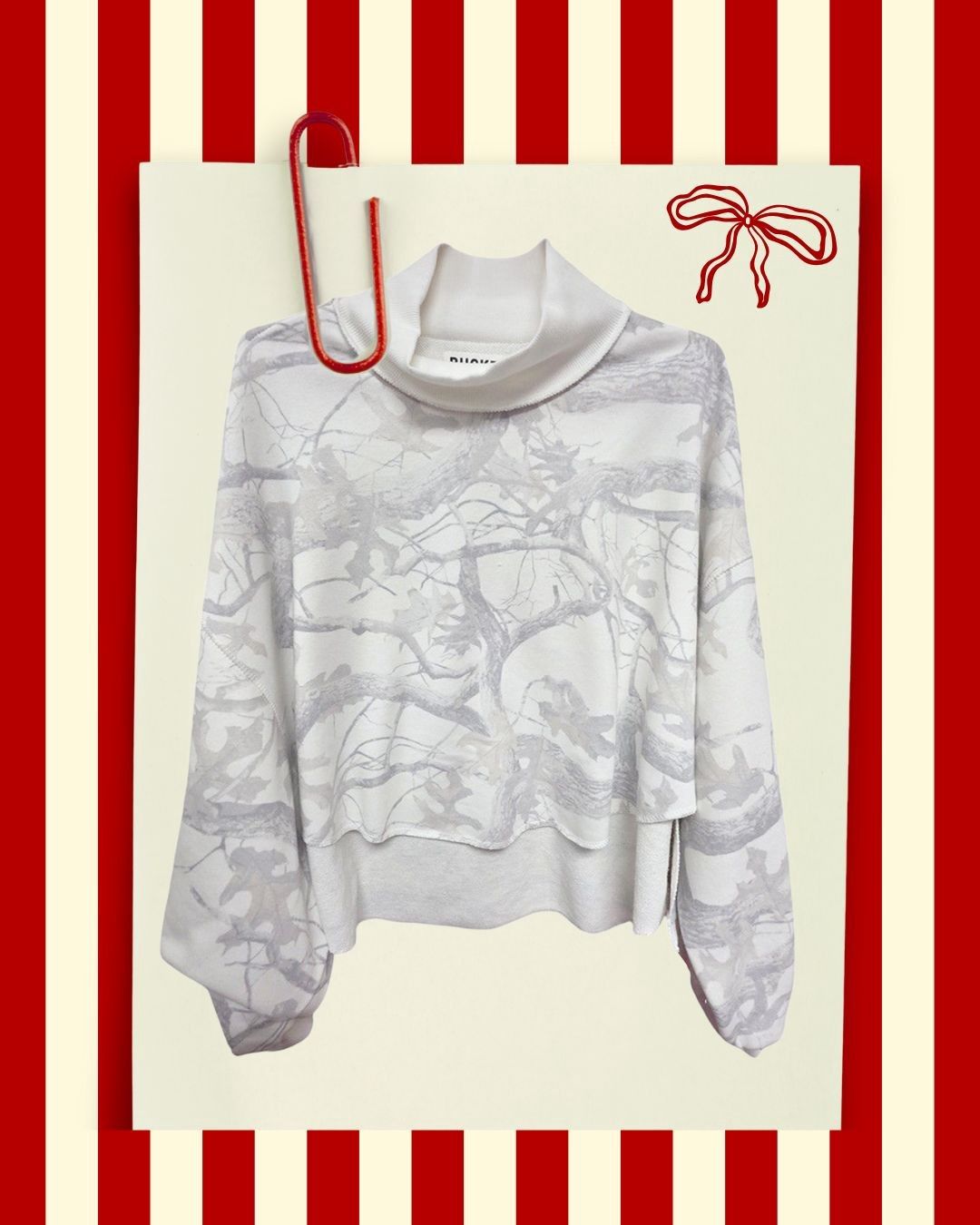Printed Terry Mock Neck Top