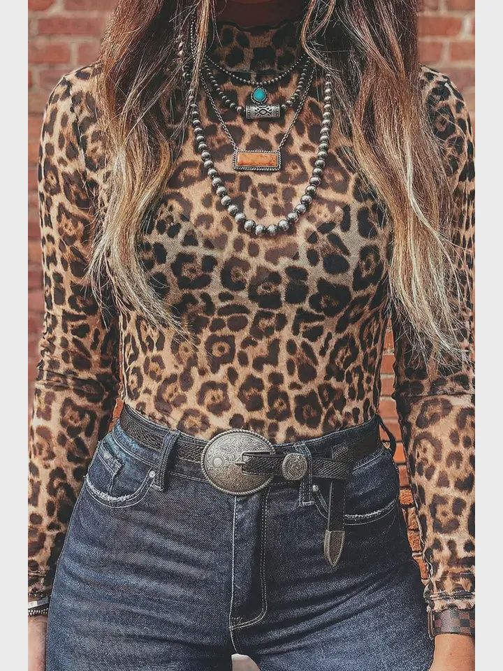 Mesh Mock Neck Leopard Top