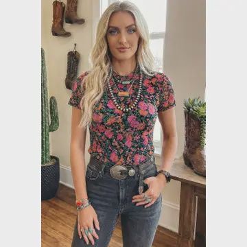 Floral Mesh Short Sleeve Top