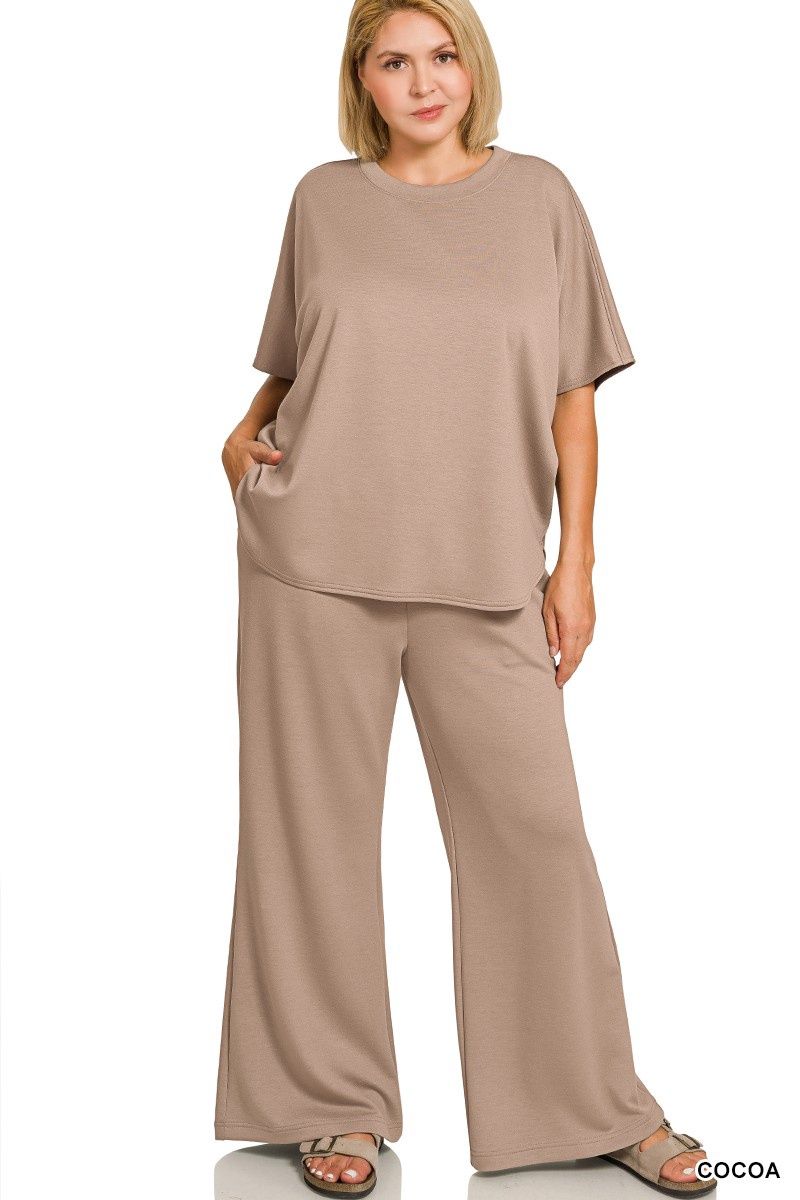 Plus Scuba Curved Hem Top &amp; Pants Set