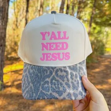 Yall Need Jesus Washed Leopard Trucker Hat
