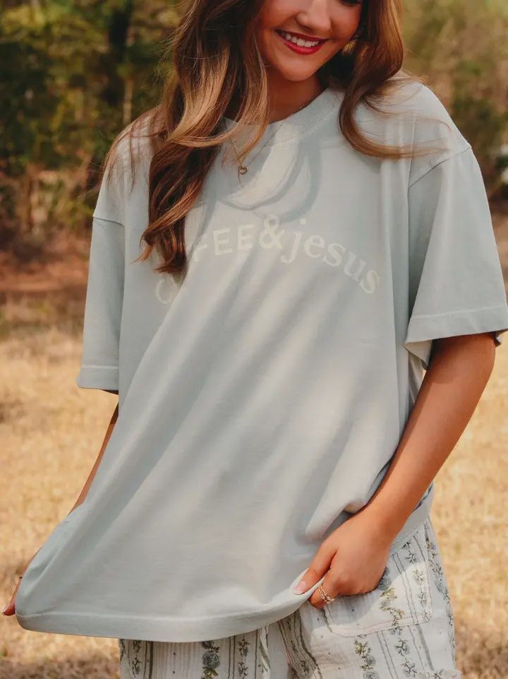 Coffee &amp; Jesus Mock Neck Graphic Tee