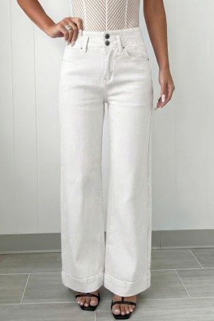 2-button High Waist Flared Bottom Jeans