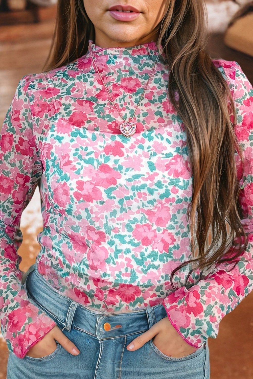 Boho Chic Floral Mesh Blouse
