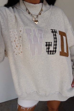 Wwjd Embroidered Patch Graphic Mock Neck Sweatshirt