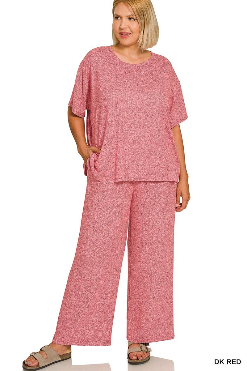 Plus Soft Melange Short Sleeve Tee &amp; Long Pants Set