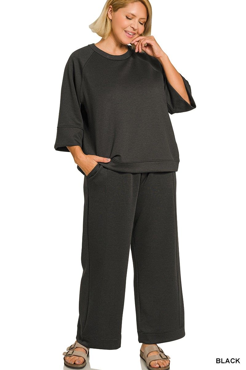 Plus Scuba 3/4 Sleeve Pullover &amp; Pants Set