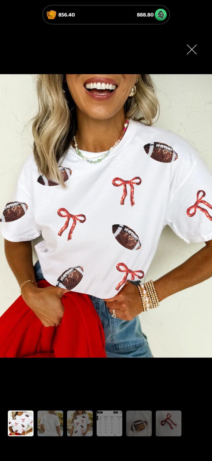 Game Day Sequin Print Round Neck Tee