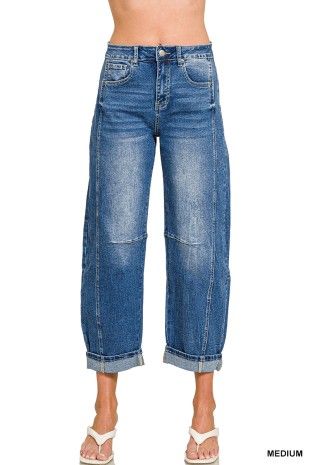 Barrel-leg Cropped Denim Pants