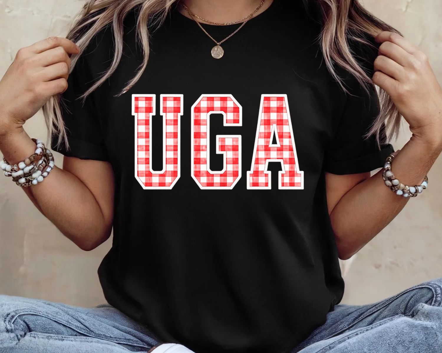 UGA Gingham Tee, Color: Black, Size: Medium, Theme: Comfort Colors Tee