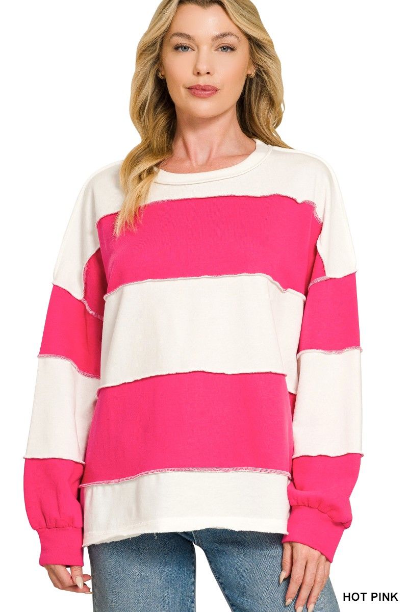 French Terry Color Block Exposed Seam Topp