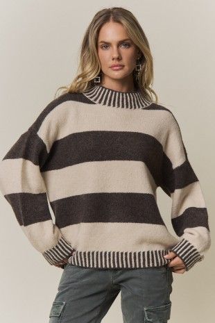 Striped Mock Neck Sweater