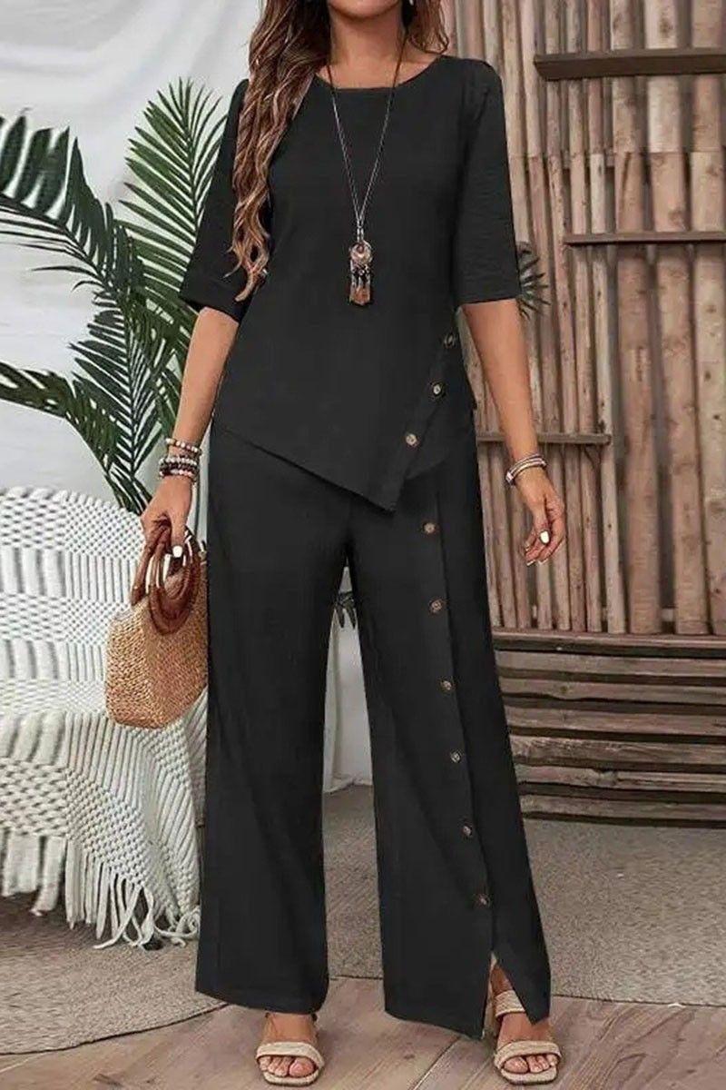 Asymmetric Button Detail Pants Set