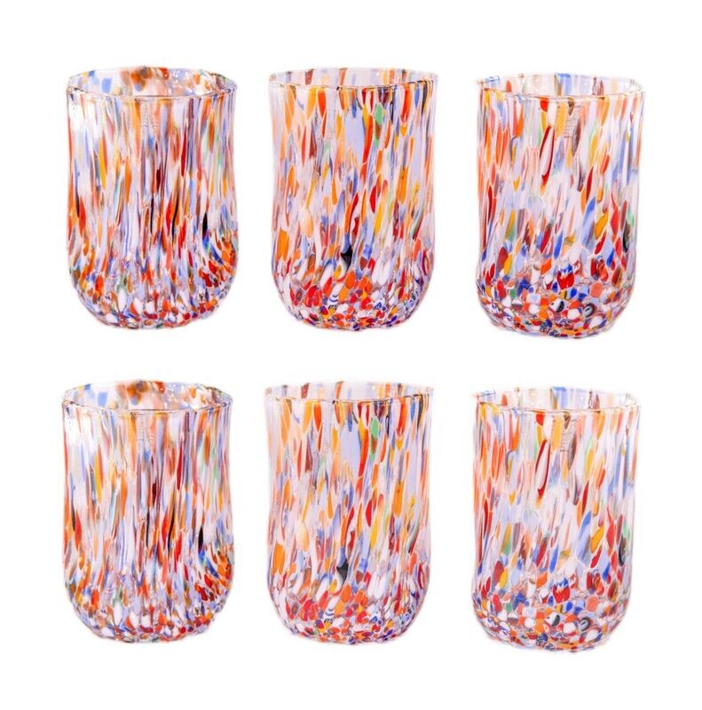 Bicchieri Alti Millefiori - Confezione 6 pezzi in vetro soffiato di Murano 300 ml