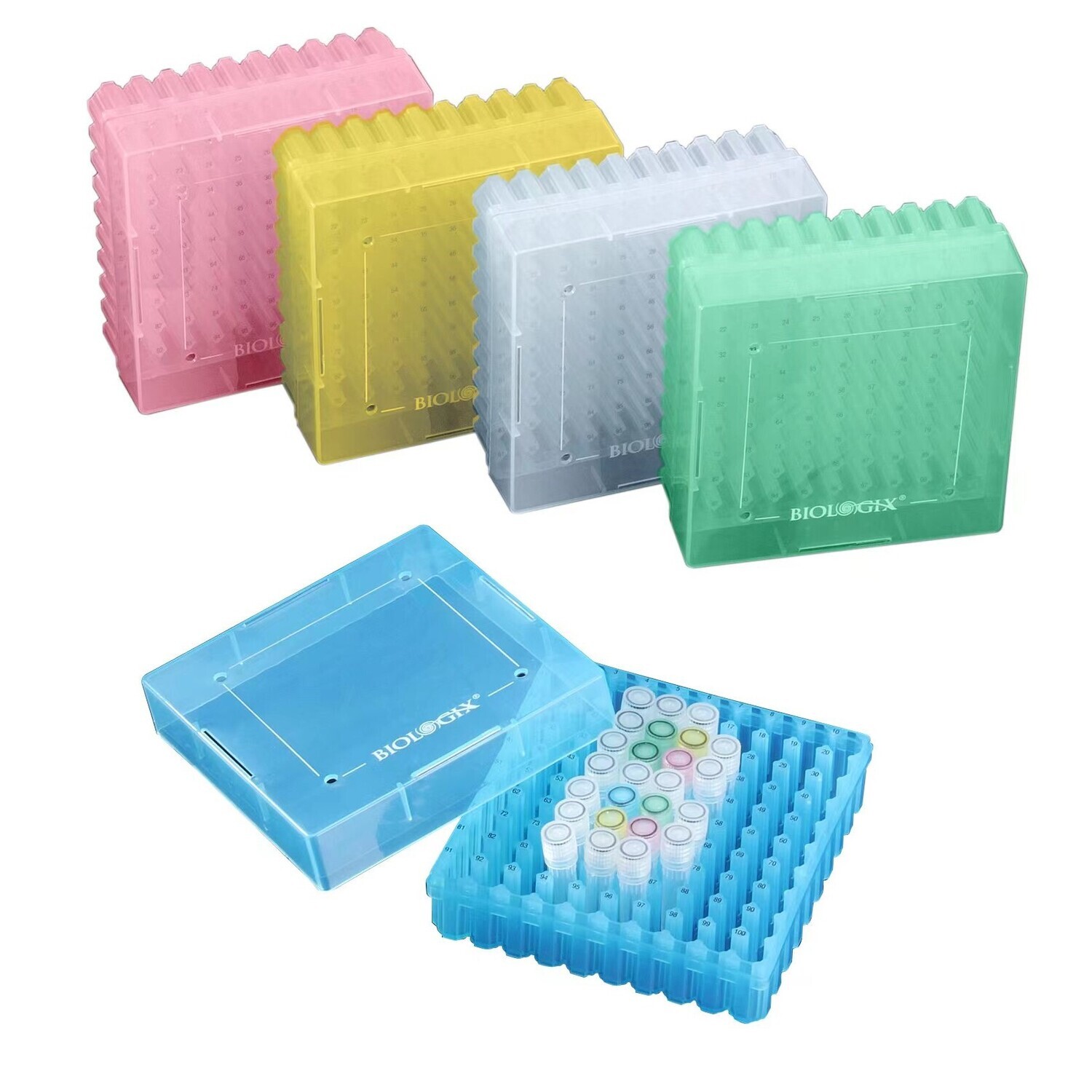 CryoKING PP Cryogenic Boxes (2in. 100-Well, Assorted Colors), 5 Pieces/Pack, 4 Packs/Case