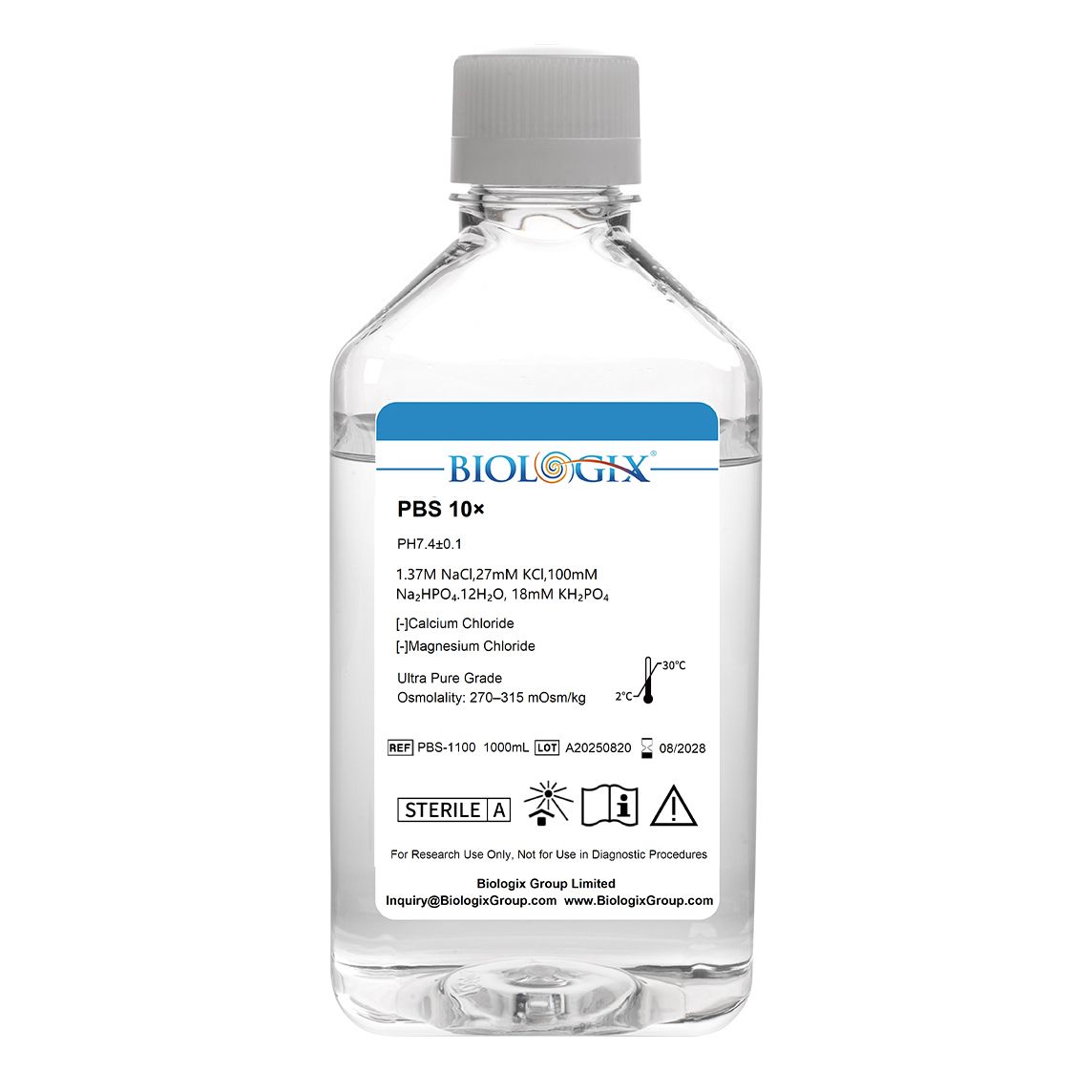 Biologix® PBS Buffer (10×), pH7.4, Sterile, 1000mL/ Bottle, 6 Bottles/Case