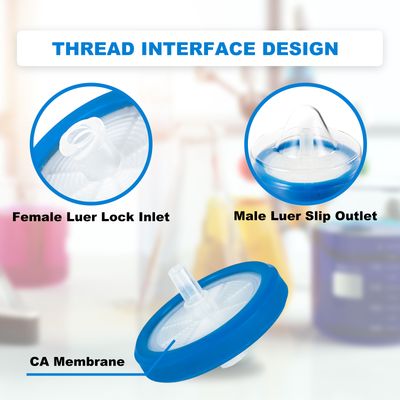 Sterile Syringe Filter-CA, 30mm Diameter (Female Luer Lock + Male Luer Slip), Case of 400
