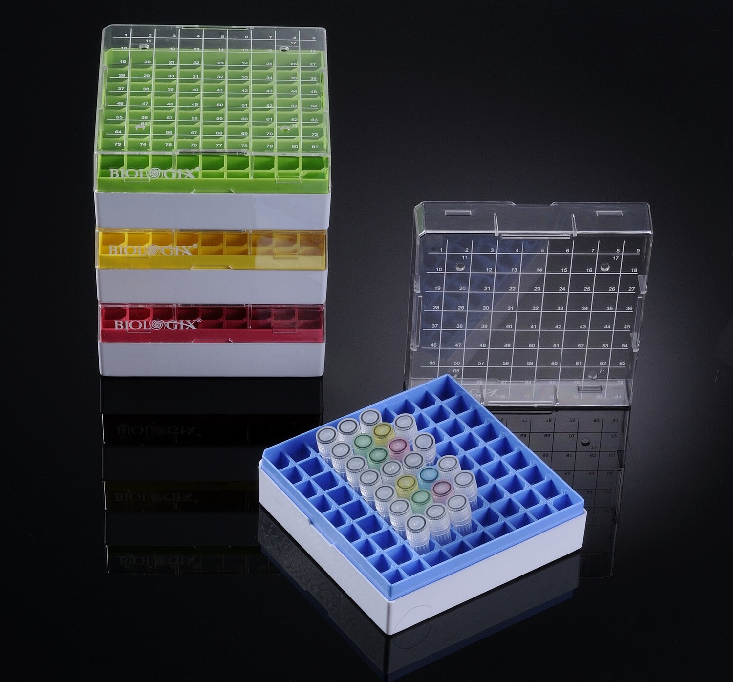 CryoKING® PC Cryogenic Boxes-2in,  Assorted Colors, 5/Pack, 20/Case