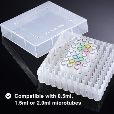 Cajas criogénicas de PP CryoKING® (2 pulg., 100 pocillos, colores surtidos), 5 unidades/paquete, 4 paquetes/caja