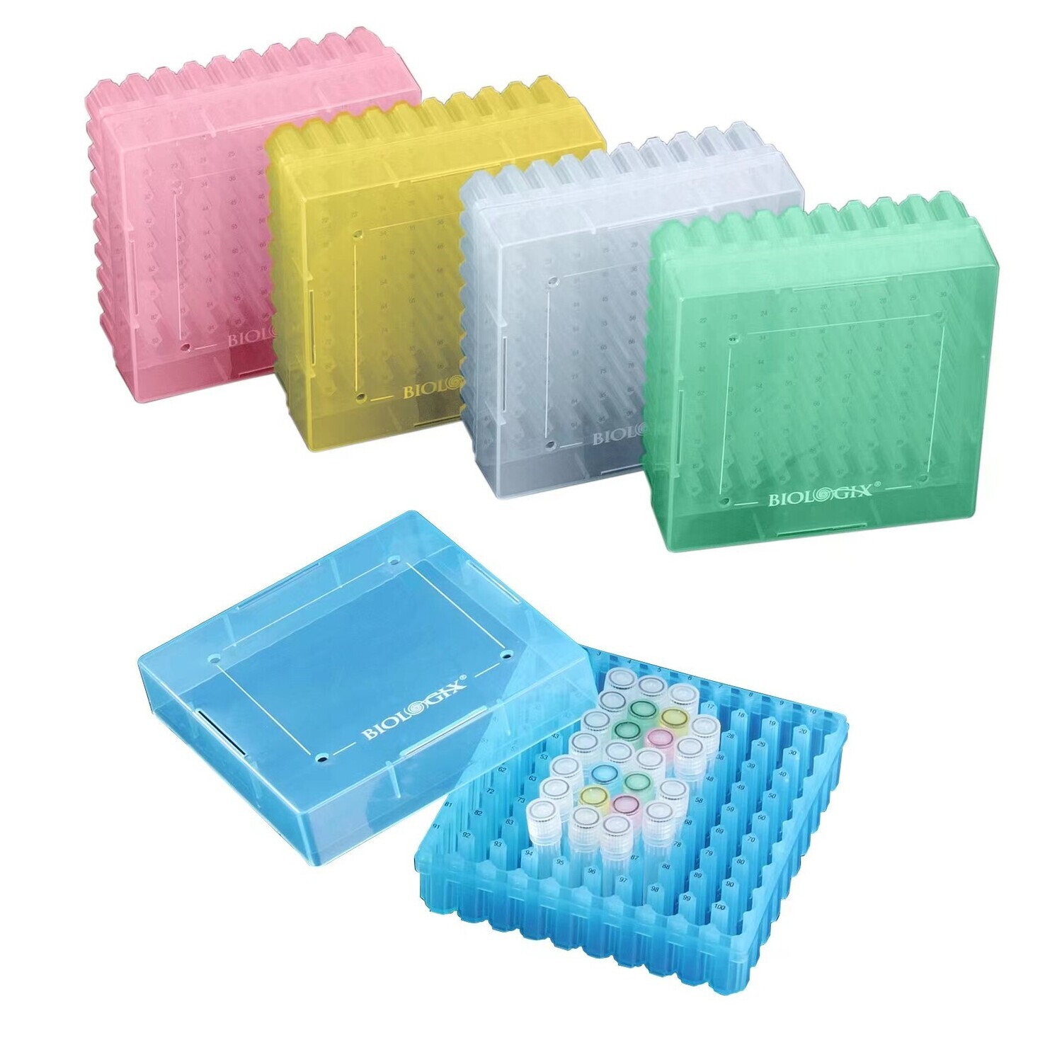 CryoKING® PP Cryogenic Boxes (2in. 100-Well, Assorted Colors), 5 Pieces/Pack, 4 Packs/Case