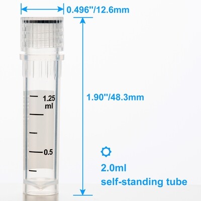 Cryogenic Vials-2.0 mL (47.5mm, Self-Standing), with writing area, 50/Bag, 500/Pack, 2000/Case