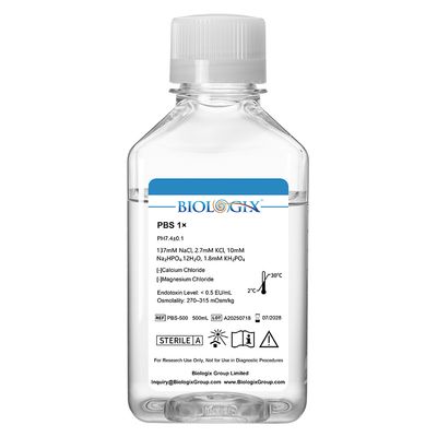 Biologix® PBS Buffer (1×), pH7.4, Sterile, Low Endotoxin, 500mL/Bottle, 10 Bottles/Case
