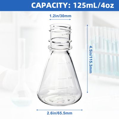 Biologix® 125ml Bacterial Culture Erlenmeyer Flasks, PC material, Flat bottom, 24 Pcs/Case