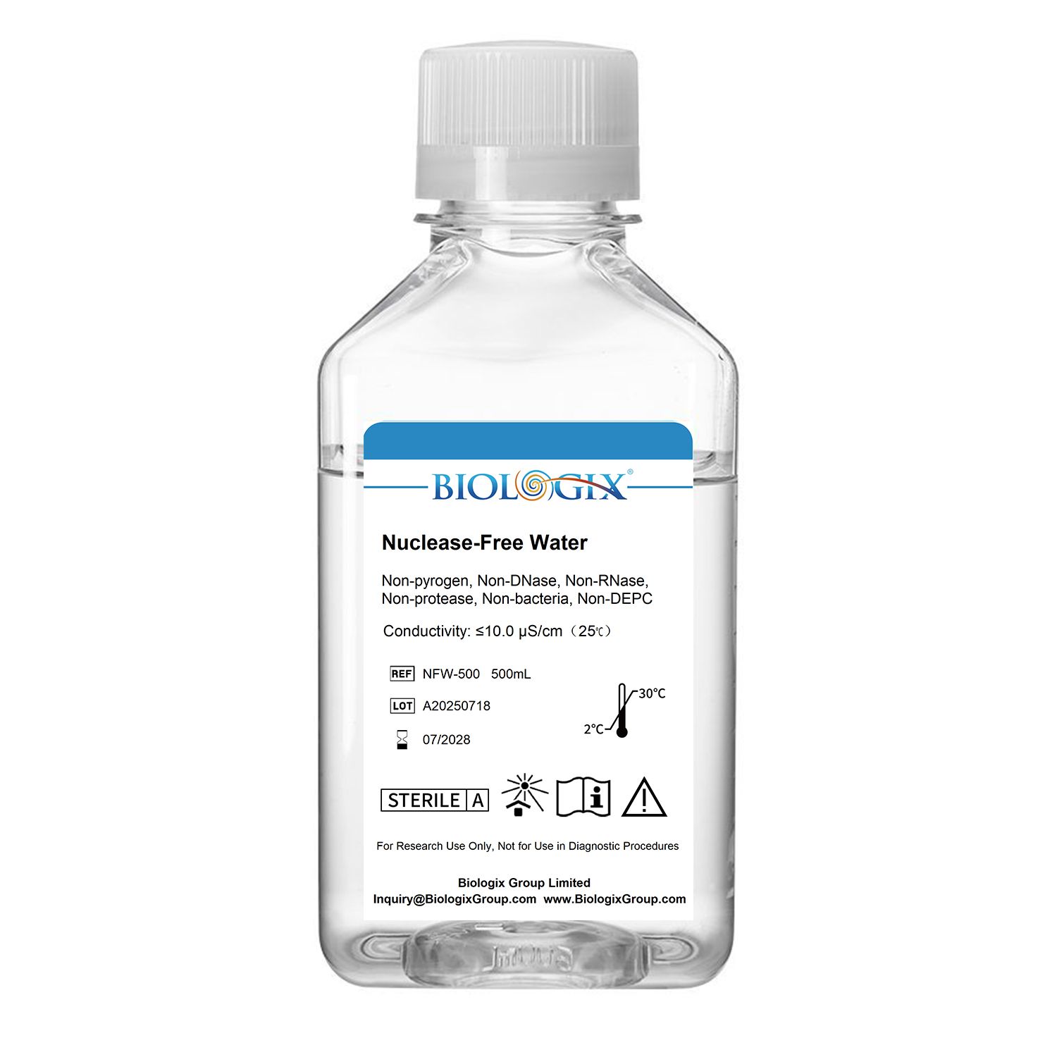 Biologix® Nuclease-Free Water, 500 mL/Flasche, 10 Flaschen/Karton