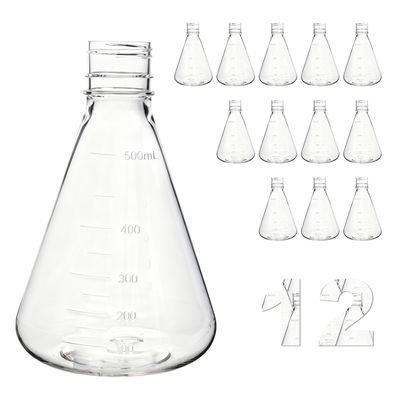 Biologix® 500ml Bacterial Culture Erlenmeyer Flasks, PC material, Flat bottom, 12 Pcs/Case