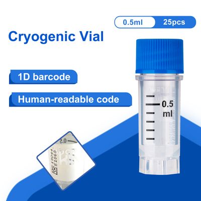 CryoKING® Cryogenic Vials with Side Bardcode-0.5 ml, External Thread, 25/Bag, 500/Pack, 1000/Case