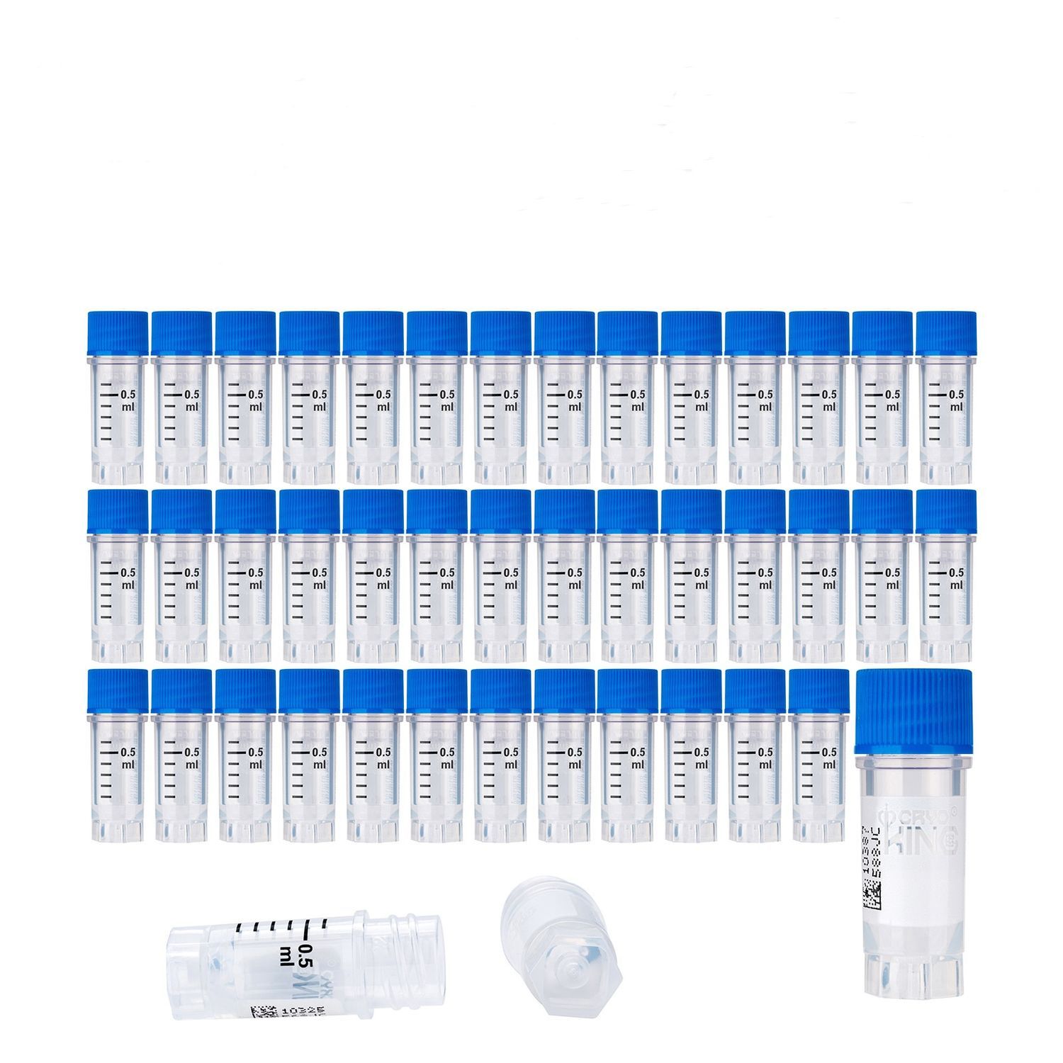 Viales criogénicos CryoKING® con código de barras lateral - 0,5 ml (rosca externa), 25 unidades/bolsa, 500 unidades/paquete, 1000 unidades/caja