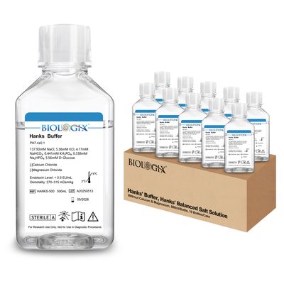 Biologix® Hanks Buffer (1×) (without Ca2+&amp;Mg2+), pH7.1-7.5, Sterile, 500mL/ Bottle