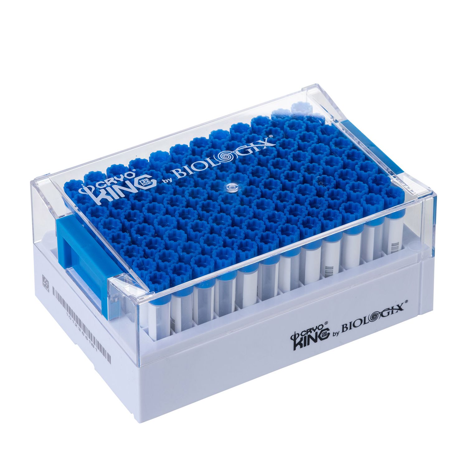 CryoKING SBS 1.4ml Vials Combo, External thread, Biologix blue caps. 128*85*56mm, Sterile, RNase&amp; DNase free, 96 Vials + 1 Rack/ Set / Bag ,10 Bags/Pack , 2 Packs/Case