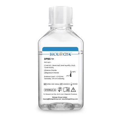 Biologix® DPBS buffer  (without Ca2+&amp;Mg2+) (1×), pH7.4, Sterile, Low Endotoxin, No phenol red, 1000mL/ Bottle, 6 Bottles/Case