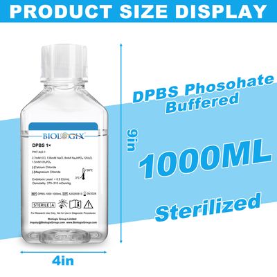 Biologix® DPBS buffer  (without Ca2+&amp;Mg2+) (1×), pH7.4, Sterile, Low Endotoxin, No phenol red, 1000mL/ Bottle, 6 Bottles/Case