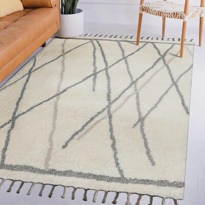 Theo Neutral Shag Area Rug with Tassels (8x10)