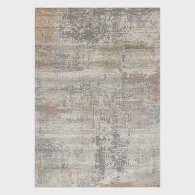 Villa Abstract Distressed Ivory &amp; Grey Area Rug (5x8)