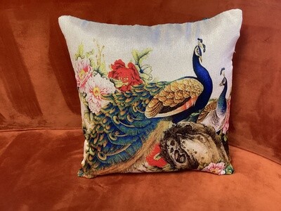 Floral Peacock Pillow Cover (16”x16”)