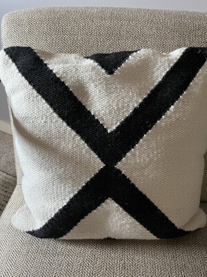 Cream Black Patterned Pillow