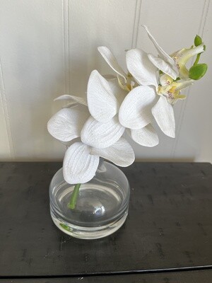 Faux White Lotus In Glass Vase