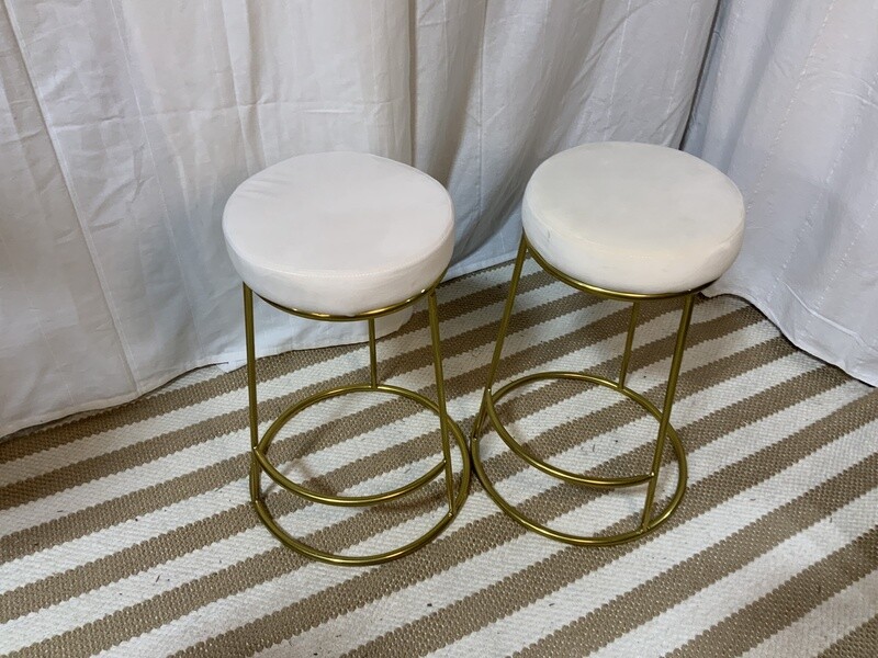 White velvet bar stool with gold metal legs. SET OF 2