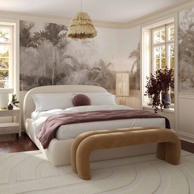 Bara Cream Textured Velvet Queen Bed