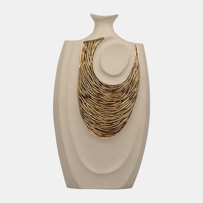 Metal, 23&quot; Embossed Swirl Vase, Gold/nude