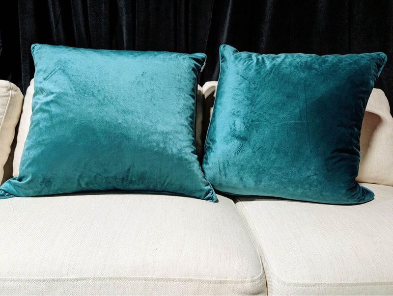 Aqua-Teal Velvet Pillows (Set of 2)