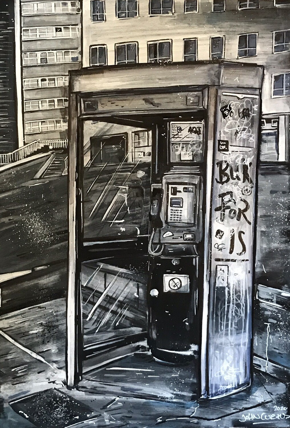 Phone Box - Original Painting On A4 Board