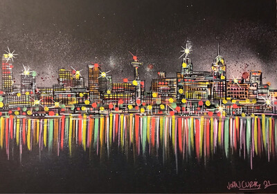 Liverpool skyline At Night - Painting on Card