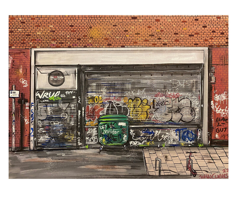 Tagged Up Shutters - Painting On A3 Canvas Board