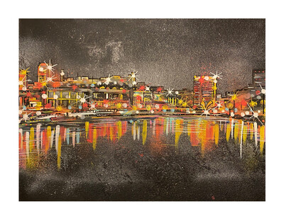 Bristol Harbourside At Night - Original Painting On Canvas