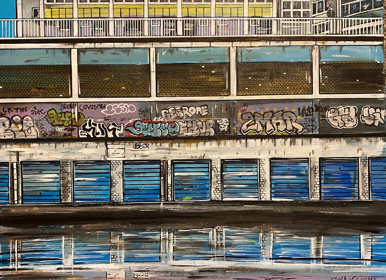 Garages - Original Painting On Canvas Board 